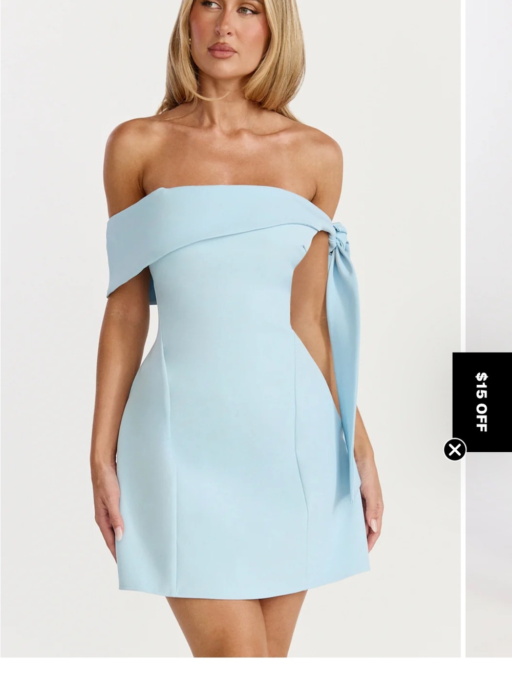 Showpo Powder Blue Strapless Mini Dress with Side Tie